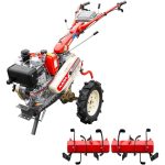 Motocultor Kama KDT 910CE diferential pornire electrica motor 9 CP Diesel 3+1 viteze roti cauciuc 4.00x10" + Set freza hexagonala