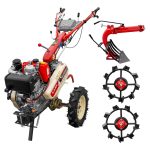 Motocultor Kama KDT 910LE diferential pornire electrica motor 9 CP Diesel 6+2 viteze roti cauciuc 4.00x10" + Plug reversibil + Set roti metalice mari 500x12